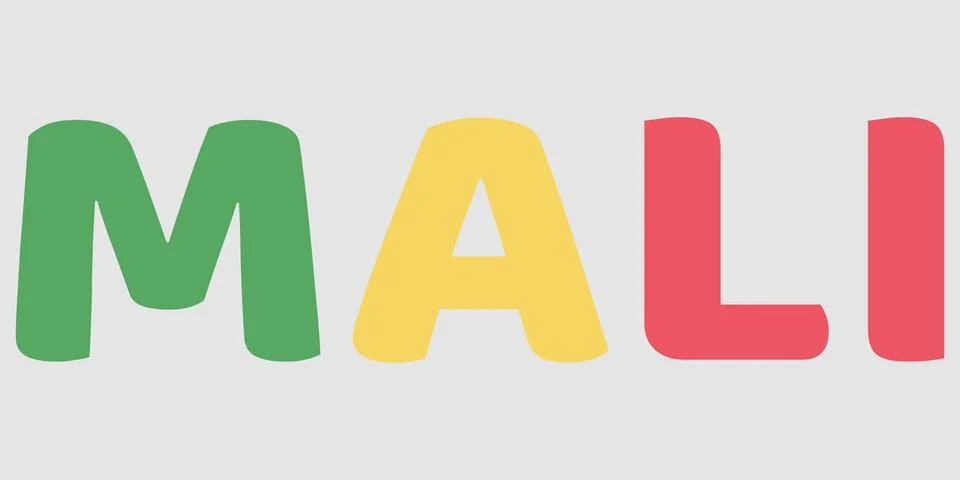 The image features the name MALI in a bold, rounded font against a light gr.. Stock Illustration