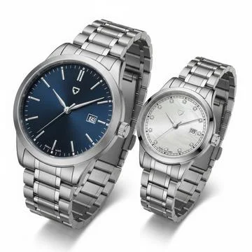 This image features a pair of stylish stainless steel watches. The watch on.. Stock Illustration