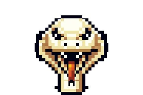 This image features a retro pixel art design of a cartoon snake with its mo.. Stock Illustration