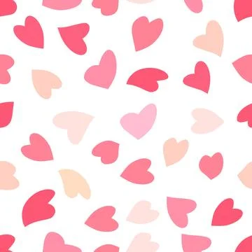 This image features a seamless pattern of hearts in various shades of pink on a Stock Illustration