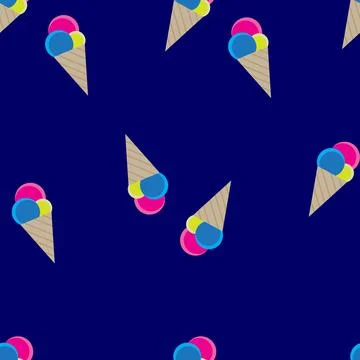 This image features a seamless pattern of ice cream cones with three scoops.. Stock Illustration