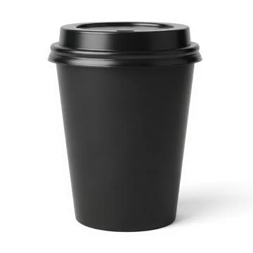 This image features a sleek, black coffee cup with a matching lid. The cup .. Illustrazione stock