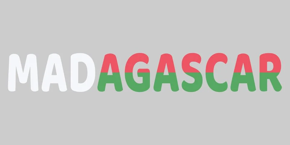 The image features the text MADAGASCAR in a bold, rounded font against a ne.. Stock Illustration