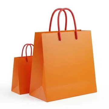 The image features two orange shopping bags, one larger than the other, eac.. Stock Illustration