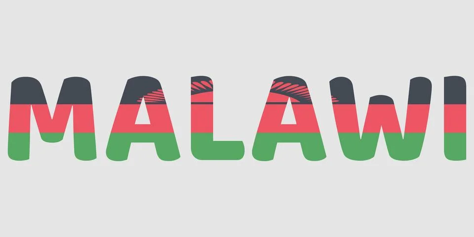 The image features the word MALAWI in a bold, rounded font against a light .. Stock Illustration