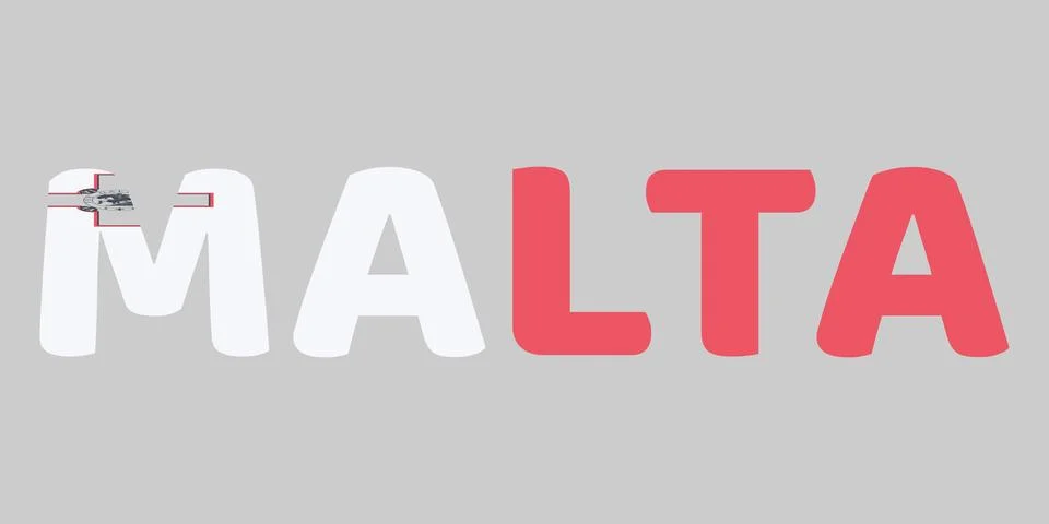 The image features the word MALTA in a bold, rounded font against a light g.. Stock Illustration