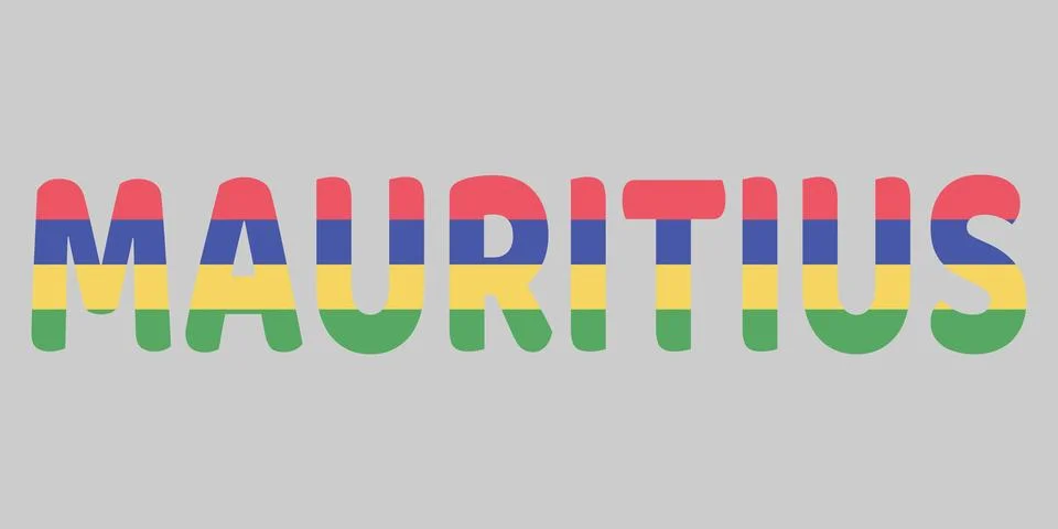 The image features the word MAURITIUS in a bold, rounded font against a neu.. Illustrazione stock