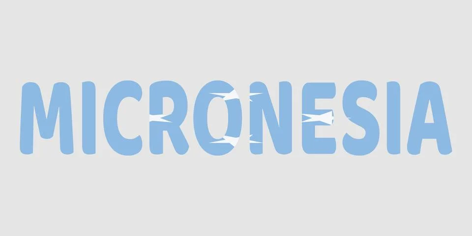 The image features the word MICRONESIA in a bold, rounded font against a li.. Stock Illustration
