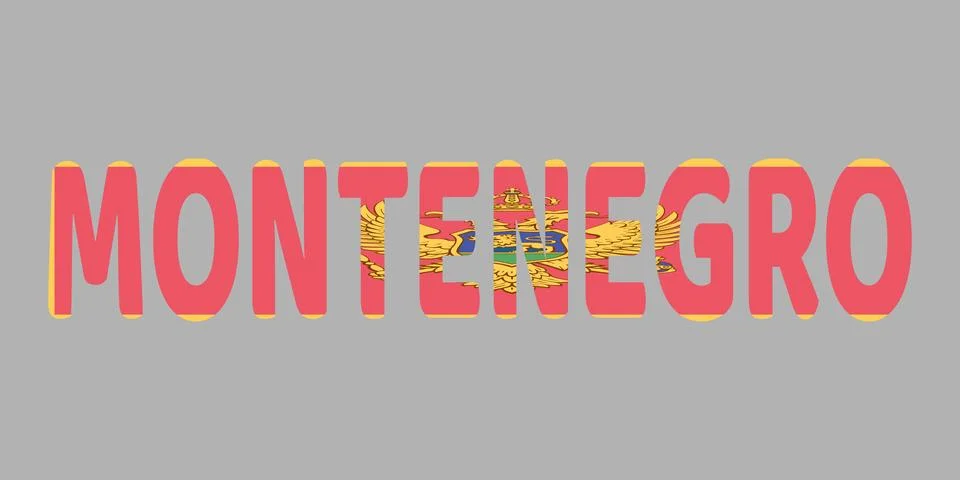 The image features the word MONTENEGRO in a bold, rounded font against a li.. Stock Illustration