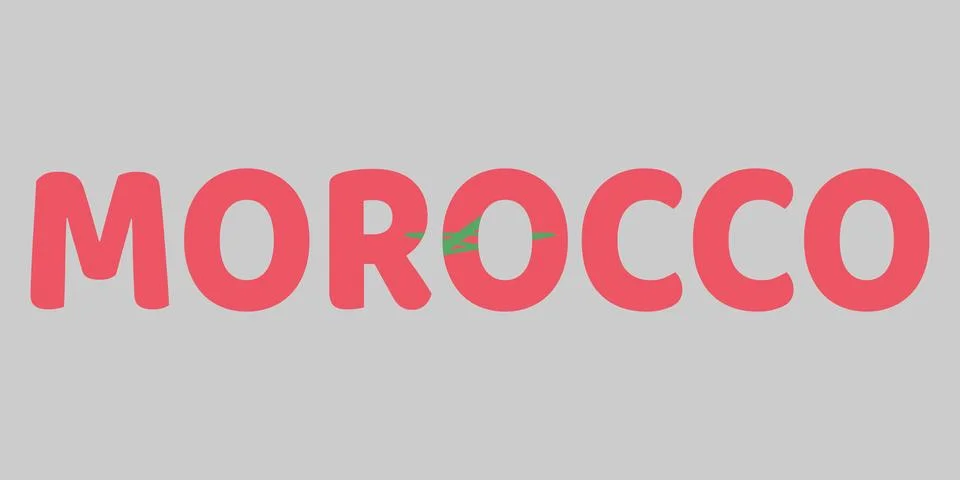 The image features the word MOROCCO in a bold, rounded font against a light.. Stock Illustration