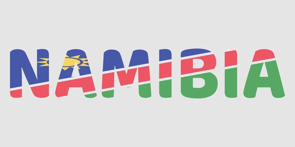 The image features the word NAMIBIA in a bold, rounded font against a light.. Stock Illustration
