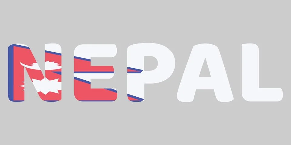 The image features the word NEPAL in a bold, rounded font against a light g.. Stock Illustration