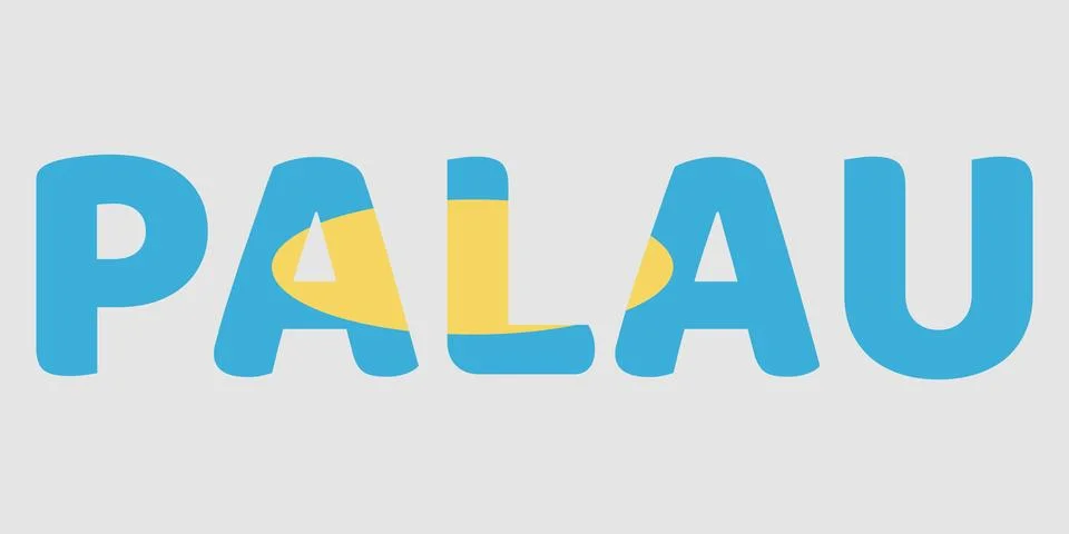 The image features the word PALAU in a bold, rounded font against a light g.. イラスト素材