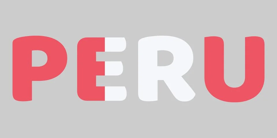 The image features the word PERU in a bold, rounded font against a light gr.. イラスト素材