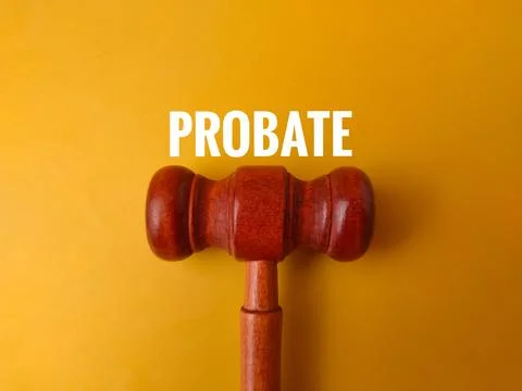 The image features the word "PROBATE" above a wooden gavel Stock Photos