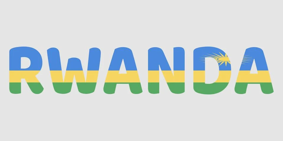 The image features the word RWANDA in a bold, rounded font against a light .. イラスト素材
