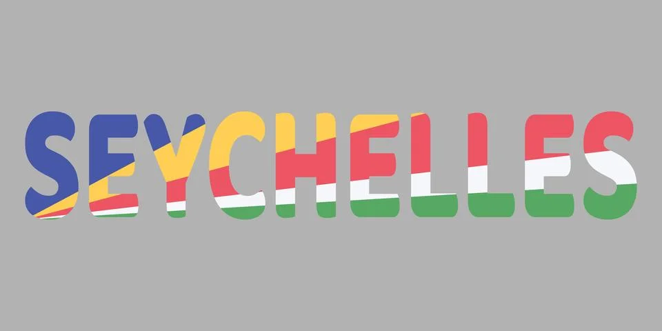 The image features the word SEYCHELLES in a bold, rounded font against a li.. イラスト素材
