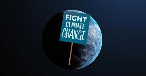 Image of fight climate change text over globe Stock Illustration