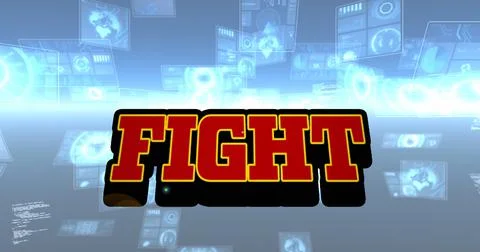 Image of fight text and data processing on black background Stock Illustration