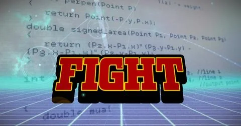 Image of fight text over data processing and metaverse Stock Illustration