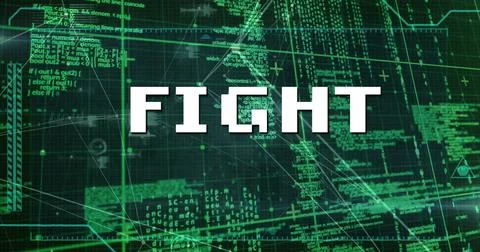 Image of fight text over data processing and network of connections Stock Illustration