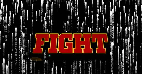 Image of fight text over data processing on dark background Stock Photos