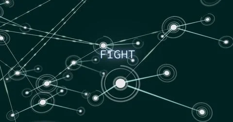 Image of fight text over network of connections with icons Stock Illustration