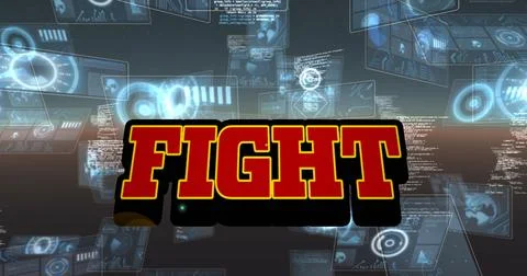 Image of fight text over scope scanning and data processing Stock-Illustration