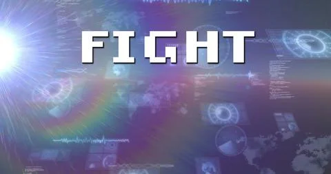 Image of fight text over scope scanning and data processing イラスト素材