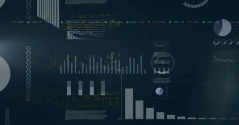 Image of finacial data processing on black background Stock Photos