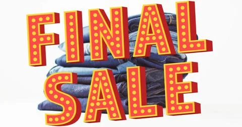 Image of final sale text over denim trousers on white background Stock Photos
