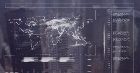 Image of finance data with world map on digital interface Stock Illustration