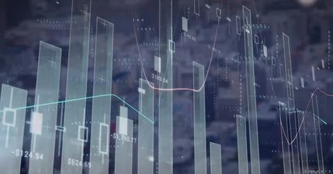Image of financial computer data processing over dark background 스톡 사진