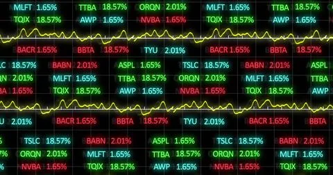 Image of financial data and globe on black background Foto stock