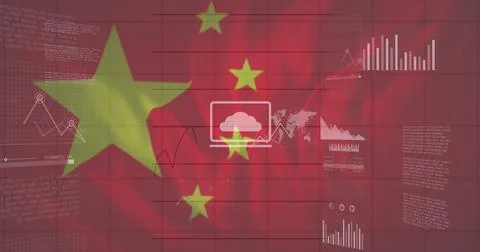 Image of financial data and graphs over flag of china Stock Illustration