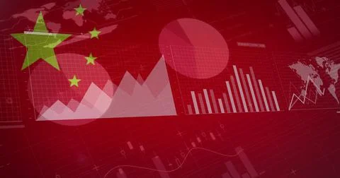 Image of financial data and graphs over flag of china Stock Illustration
