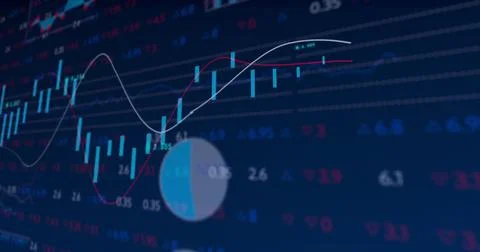 Image of financial data and graphs over navy background Stock Illustration