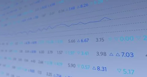 Image of financial data and graphs over blue background Stock Illustration