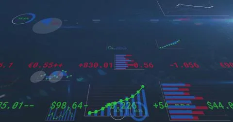 Image of financial data and graphs over navy background Stock Illustration