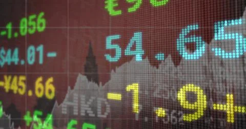 Image of financial data and graphs over cityscape Stock Illustration