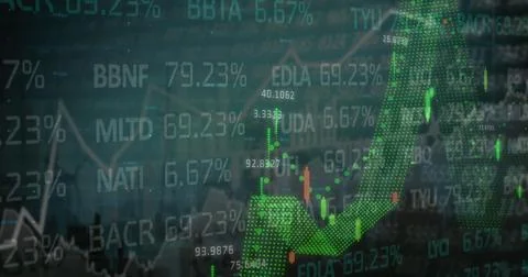 Image of financial data and graphs over cityscape Ilustração Stock