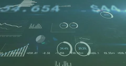 Image of financial data and graphs over green background Stock Illustration