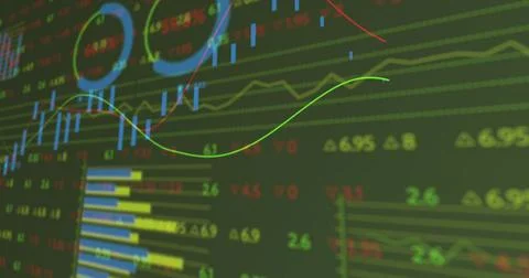Image of financial data and graphs over green background Stock Illustration