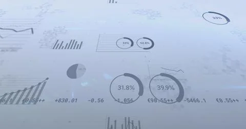 Image of financial data and graphs over grey background Stock Illustration
