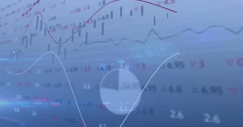 Image of financial data and graphs over blue background Stock Illustration