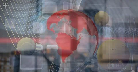 Image of financial data and graphs over packages in warehouse Stock Illustration