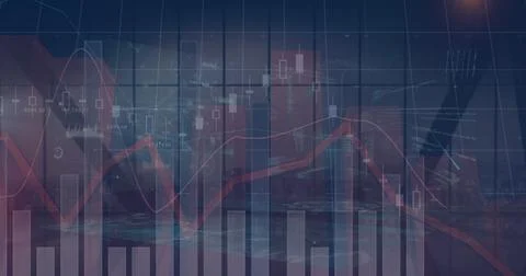 Image of financial data and graphs over cityscape Stock Illustration