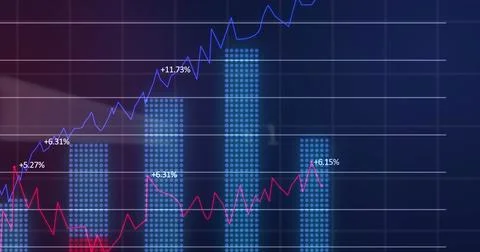 Image of financial data and graphs over navy background Stock Illustration