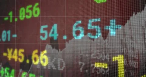 Image of financial data and graphs over cityscape Ilustração Stock
