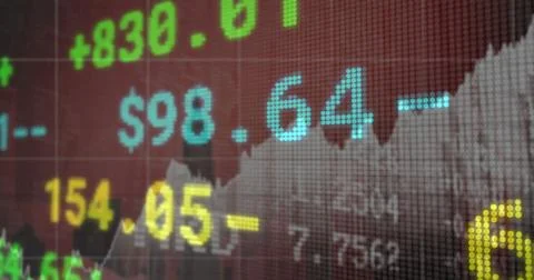 Image of financial data and graphs over cityscape Ilustração Stock